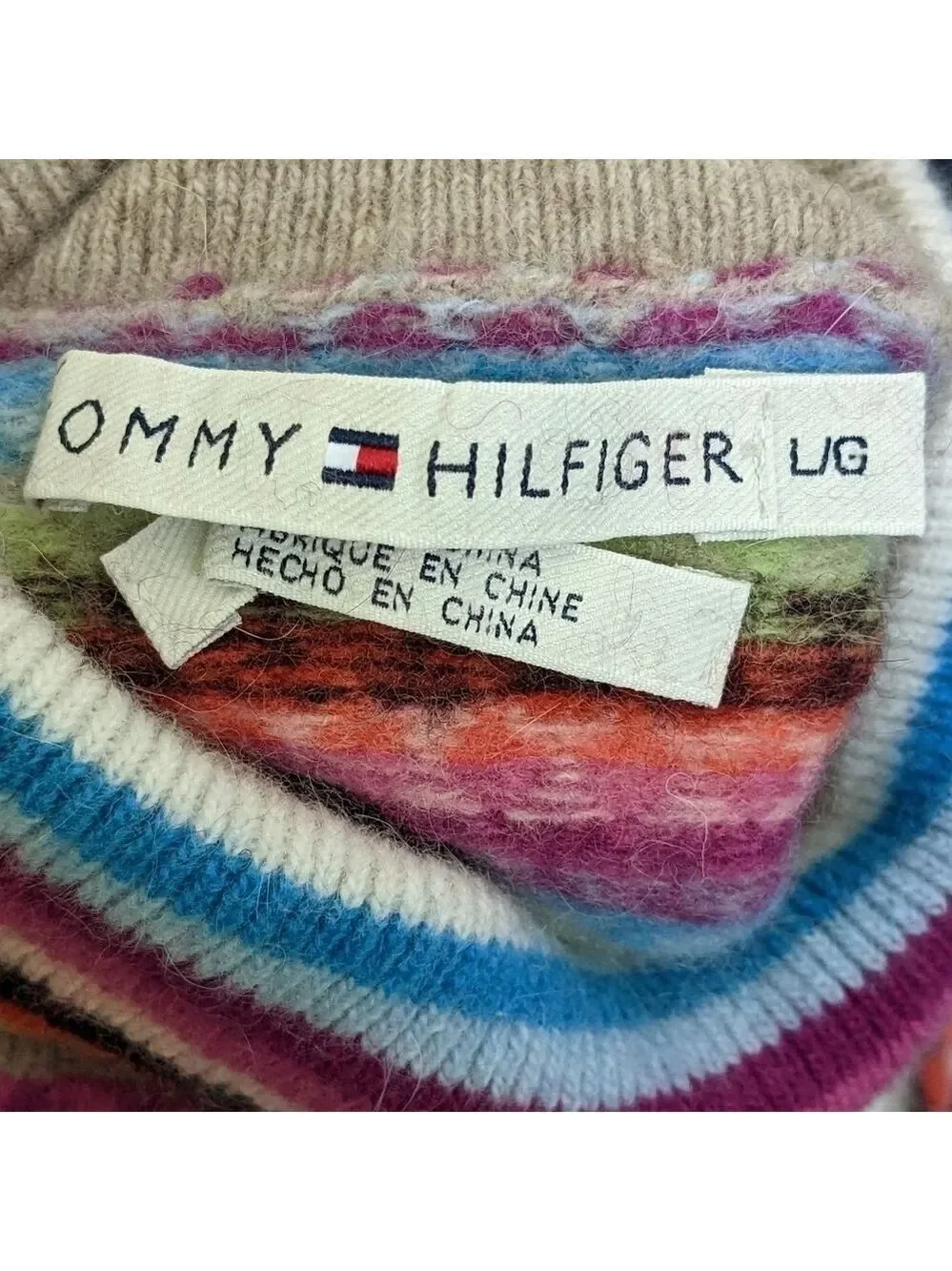 Tommy Hilfiger lambs wool blend multi color striped turtleneck Size Large
